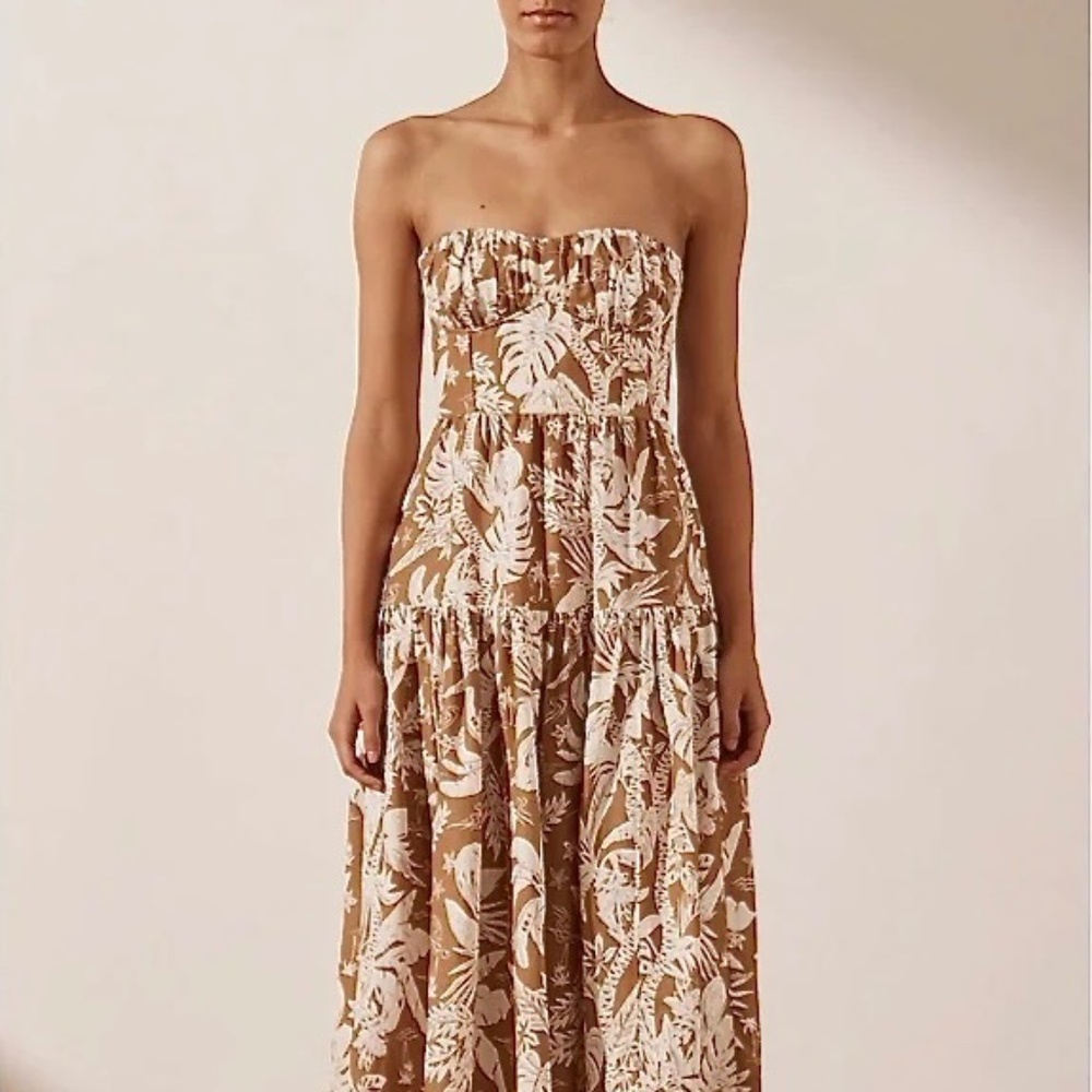 Shona Joy Kiana Strapless Rouched Midi Dress size S
